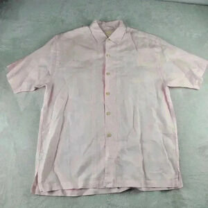 Tommy Bahama Shirt Mens Lg Short Sleeve Button Up Pink Linen